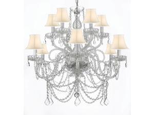 MURANO VENETIAN STYLE ALL-CRYSTAL CHANDELIER WITH WHITE SHADES! MURANO VENETIAN STYLE ALL-CRYSTAL CHANDELIER WITH WHITE SHADES!