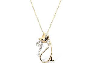 Round diamonds memorable lovely cat pendant approx. 0.90 carat yellow gold 14K Round diamonds memorable lovely cat pendant approx. 0.90 carat yellow gold 14K