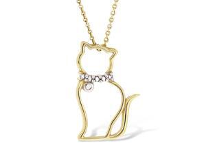 Two tone gold 14K approx. 0.25 ct. round diamonds memorable lovely cat pendant Two tone gold 14K approx. 0.25 ct. round diamonds memorable lovely cat pendant