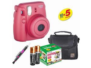 Fujifilm Instax Mini 8 Instant Film Camera Raspberry - Fujifilm Instax Film 50 PCS - Compact Case - Quality Photo Brush Fujifilm Instax Mini 8 Instant Film Camera Raspberry - Fujifilm Instax Film 50 PCS - Compact Case - Quality Photo Brush