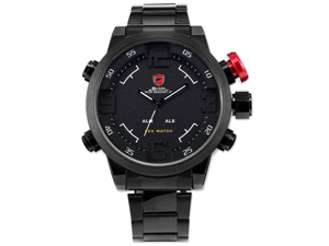 SHARK Mens LED Digital Date Day Sport Black Stainless Steel Alarm Quartz Wrist Watch SHARK Mens LED Digital Date Day Sport Black Stainless Steel Alarm Quartz Wrist Watch