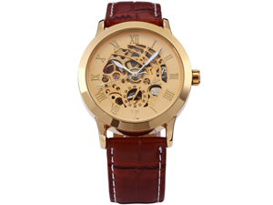 Luxury Automatic Mechanical Brown Strap Men's Gold Dial Skeleton Wrist Watch Luxury Automatic Mechanical Brown Strap Men's Gold Dial Skeleton Wrist Watch
