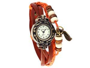 Fashion Ladies Women Leaf Pendant Weave Wrap Orange Genuine Leather Band Watch WAA486 Fashion Ladies Women Leaf Pendant Weave Wrap Orange Genuine Leather Band Watch WAA486