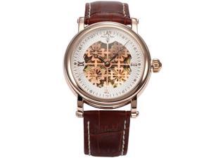 KS Elegant Gold Case Mens Skeleton Automatic Mechanical Brown Leather Wrist Watch KS121 KS Elegant Gold Case Mens Skeleton Automatic Mechanical Brown Leather Wrist Watch KS121