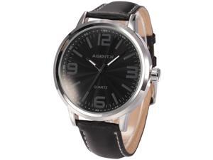 Agent X Elegant Oversized Silver Case Men's Black Dial Leather Band Dress Wrist Watch AGX034 Agent X Elegant Oversized Silver Case Men's Black Dial Leather Band Dress Wrist Watch AGX034