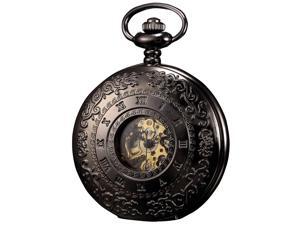 KS Steampunk Mechanical Pocket Watch Pandant Roman Number Half Hunter Antiqued Black Case KS044 KS Steampunk Mechanical Pocket Watch Pandant Roman Number Half Hunter Antiqued Black Case KS044