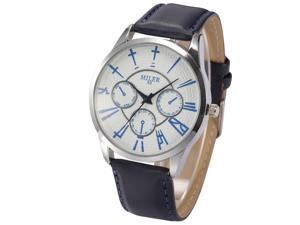 Fashion Mens Womens Unisex Dark Blue Leather Strap White Dial Quartz Wrist Watch WAA708 Fashion Mens Womens Unisex Dark Blue Leather Strap White Dial Quartz Wrist Watch WAA708