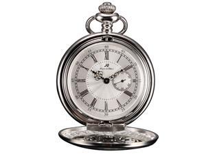 KS Half Hunter Series Mens Analog Quartz Silver Steel Case Pocket Watch + Chain KSP051 KS Half Hunter Series Mens Analog Quartz Silver Steel Case Pocket Watch + Chain KSP051