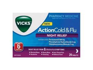 Vicks Action Cold and Flu Night Relief 24 Tabs Vicks Action Cold and Flu Night Relief 24 Tabs