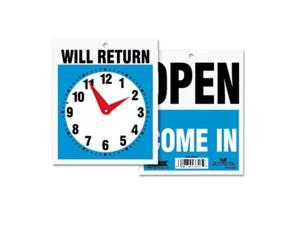 Double-Sided Open/Will Return Sign w/Clock Hands, Plastic, 7-1/2 x 9 Double-Sided Open/Will Return Sign w/Clock Hands, Plastic, 7-1/2 x 9