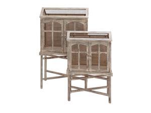 The Beautiful Set of 2 Wood Metal Bird Cage The Beautiful Set of 2 Wood Metal Bird Cage