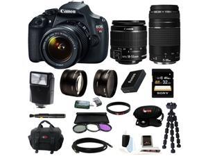 Canon T5 EOS Rebel T5 DSLR Camera with EF-S 18-55mm IS II & 75-300mm Zoom Lens + 32GB Memory Card + Extra Battery Pack + Deluxe Accessory Kit Canon T5 EOS Rebel T5 DSLR Camera with EF-S 18-55mm IS II & 75-300mm Zoom Lens + 32GB Memory Card + Extra Battery Pack + Deluxe Accessory Kit