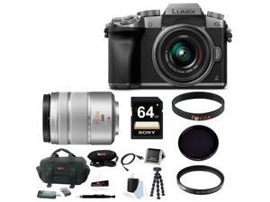 Panasonic G7: Panasonic LUMIX G7 Interchangeable Lens (DSLM) Camera Kit with 14-42mm Lens Silver + Panasonic LUMIX G Vario 45-150mm f/4.0-5.6 ASPH Lens - Silver + 64GB Accessory Bundle Panasonic G7: Panasonic LUMIX G7 Interchangeable Lens (DSLM) Camera Kit with 14-42mm Lens Silver + Panasonic LUMIX G Vario 45-150mm f/4.0-5.6 ASPH Lens - Silver + 64GB Accessory Bundle