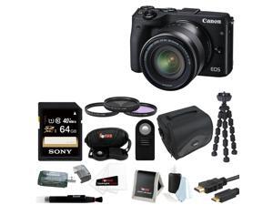 Canon M3: Canon EOS M3 Mirrorless Camera with EF-M 18-55mm Lens (Black) + Sony 64GB SD Card + 52mm Filter Kit + DSLR Case and Deluxe Accessory Bundle Canon M3: Canon EOS M3 Mirrorless Camera with EF-M 18-55mm Lens (Black) + Sony 64GB SD Card + 52mm Filter Kit + DSLR Case and Deluxe Accessory Bundle