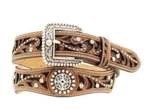 Ariat Western Belt Womens Scallop Cross Inlay Studs L Brown A1513002 Ariat Western Belt Womens Scallop Cross Inlay Studs L Brown A1513002