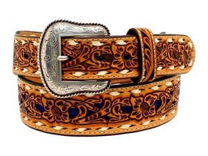 Nocona Western Belt Mens Inlay Floral Lacing 44 Tan Blue N2498727 Nocona Western Belt Mens Inlay Floral Lacing 44 Tan Blue N2498727