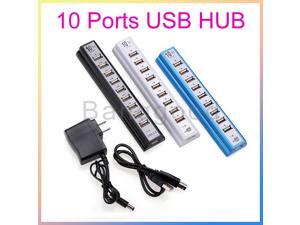 10-Port USB 2.0 Hub Splitter High Speed Power AC Adapter Desktop Laptop PC Win7 Mac /480Mbps 10-Port USB 2.0 Hub Splitter High Speed Power AC Adapter Desktop Laptop PC Win7 Mac /480Mbps