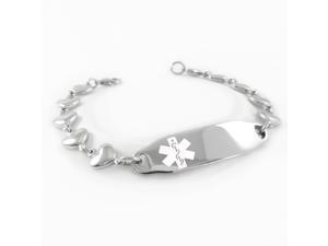 Hypoglycemia Medical Alert Bracelet, HEART CHAIN, White Symbol, Pre Engraved Hypoglycemia Medical Alert Bracelet, HEART CHAIN, White Symbol, Pre Engraved