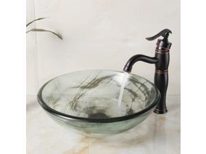 Elite Double Layered Clear Tempered Glass Bowl Vessel Sink with Smokey Grey Swirls and Oil Rubbed Bronze Pop-up Drain and Mounting Ring - 49N+P01008ORB Elite Double Layered Clear Tempered Glass Bowl Vessel Sink with Smokey Grey Swirls and Oil Rubbed Bronze Pop-up Drain and Mounting Ring - 49N+P01008ORB