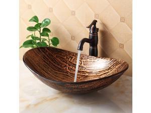 Elite Golden Amber w Dark Brown Tree Bark Pattern Bathroom Vessel Boat Shaped Oval Bowl Bottom Sink w Matching Textured Underside and Oil Rubbed Bronze Pop-up Drain and Mounting Ring - 1212+P01008ORB Elite Golden Amber w Dark Brown Tree Bark Pattern Bathroom Vessel Boat Shaped Oval Bowl Bottom Sink w Matching Textured Underside and Oil Rubbed Bronze Pop-up Drain and Mounting Ring - 1212+P01008ORB
