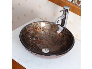 Elite Hot Melted Rock Pattern Glass Bowl Vessel Bathroom Sink with Elite Tall Single Handle Lever Chrome Bathroom Faucet with Horizontal Dip Tip Spout - 1211+F371023C Elite Hot Melted Rock Pattern Glass Bowl Vessel Bathroom Sink with Elite Tall Single Handle Lever Chrome Bathroom Faucet with Horizontal Dip Tip Spout - 1211+F371023C