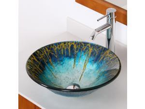 Elite Enchantment Handcrafted Glass Fanfare Bowl Vessel Bathroom Sink with Elite Tall Single Handle Lever Chrome Bathroom Faucet with Horizontal Dip Tip Spout - 1309+F371023C Elite Enchantment Handcrafted Glass Fanfare Bowl Vessel Bathroom Sink with Elite Tall Single Handle Lever Chrome Bathroom Faucet with Horizontal Dip Tip Spout - 1309+F371023C