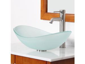 Elite Frosted Boat Shaped Double Layered Tempered Glass Bowl Bathroom Vessel Sink with Elite Tall Single Handle Lever Brushed Nickel Bathroom Faucet with Horizontal Dip Tip Spout - GD33F+F371023BN Elite Frosted Boat Shaped Double Layered Tempered Glass Bowl Bathroom Vessel Sink with Elite Tall Single Handle Lever Brushed Nickel Bathroom Faucet with Horizontal Dip Tip Spout - GD33F+F371023BN