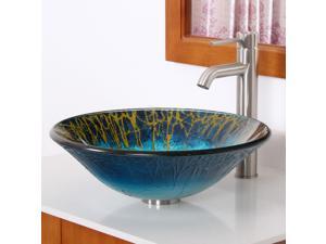Elite Enchantment Handcrafted Glass Fanfare Bowl Vessel Bathroom Sink with Elite Tall Single Handle Lever Brushed Nickel Bathroom Faucet with Horizontal Dip Tip Spout - 1309+F371023BN Elite Enchantment Handcrafted Glass Fanfare Bowl Vessel Bathroom Sink with Elite Tall Single Handle Lever Brushed Nickel Bathroom Faucet with Horizontal Dip Tip Spout - 1309+F371023BN