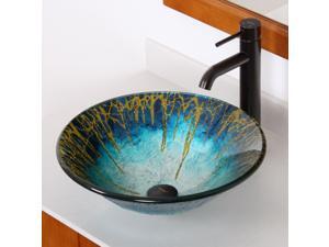 Elite Enchantment Handcrafted Glass Fanfare Bowl Vessel Bathroom Sink with Elite Tall Single Handle Lever Oil Rubbed Bronze Bathroom Faucet with Horizontal Dip Tip Spout - 1309+F371023ORB Elite Enchantment Handcrafted Glass Fanfare Bowl Vessel Bathroom Sink with Elite Tall Single Handle Lever Oil Rubbed Bronze Bathroom Faucet with Horizontal Dip Tip Spout - 1309+F371023ORB