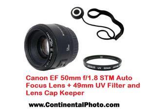 Canon EF 50mm f/1.8 STM Auto Focus Lens + 49mm UV Filter and Lens Cap Keeper Canon EF 50mm f/1.8 STM Auto Focus Lens + 49mm UV Filter and Lens Cap Keeper