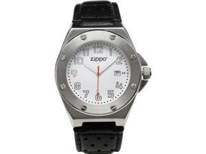 Zippo ZOZO45008 Men's Casual Bolted Look Watch White Dial Black Logo Black Leath Zippo ZOZO45008 Men's Casual Bolted Look Watch White Dial Black Logo Black Leath