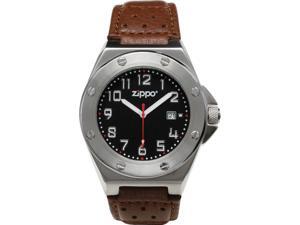 Zippo ZOZO45009 Men's Casual Bolted Look Watch Black Dial White Logo Brown Leath Zippo ZOZO45009 Men's Casual Bolted Look Watch Black Dial White Logo Brown Leath