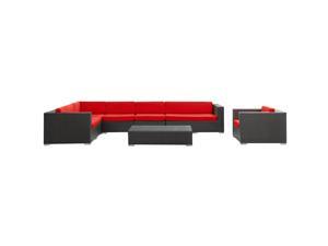 Palm Springs Outdoor Wicker Patio 7 Piece Sectional Sofa Set in Espresso with Red Cushions Palm Springs Outdoor Wicker Patio 7 Piece Sectional Sofa Set in Espresso with Red Cushions