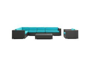 Palm Springs Outdoor Wicker Patio 7 Piece Sectional Sofa Set in Espresso with Turquoise Cushions Palm Springs Outdoor Wicker Patio 7 Piece Sectional Sofa Set in Espresso with Turquoise Cushions