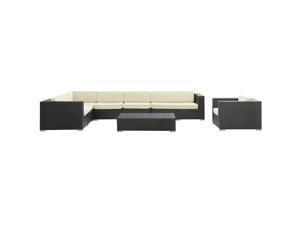 Palm Springs Outdoor Wicker Patio 7 Piece Sectional Sofa Set in Espresso with White Cushions Palm Springs Outdoor Wicker Patio 7 Piece Sectional Sofa Set in Espresso with White Cushions