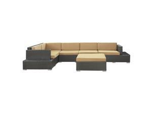 Secret Harbour Outdoor Wicker Patio 6 Piece Sectional Sofa Set in Espresso with Mocha Cushions Secret Harbour Outdoor Wicker Patio 6 Piece Sectional Sofa Set in Espresso with Mocha Cushions