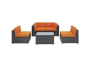 Camfora Outdoor Wicker Patio 5 Piece Sofa Set in Espresso with Orange Cushions Camfora Outdoor Wicker Patio 5 Piece Sofa Set in Espresso with Orange Cushions
