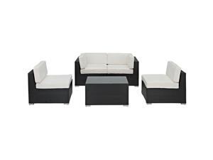 Camfora Outdoor Wicker Patio 5 Piece Sofa Set in Espresso with White Cushions Camfora Outdoor Wicker Patio 5 Piece Sofa Set in Espresso with White Cushions