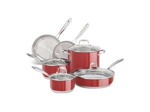 KitchenAid Stainless Steel 10-Piece Cookware Pots and Pans Set KCSS10ER Red KitchenAid Stainless Steel 10-Piece Cookware Pots and Pans Set KCSS10ER Red