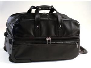 Trolley/Rolling Leather Duffel Bag w Zippered Top/Bottom Access (Black) Trolley/Rolling Leather Duffel Bag w Zippered Top/Bottom Access (Black)