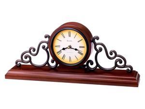 Strathburn Mantel Clock in Walnut Finish Wood Case w Metal Scroll Accents - Bulova Strathburn Mantel Clock in Walnut Finish Wood Case w Metal Scroll Accents - Bulova