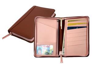 Leather Passport Wallet w Zipper Closure & ID Window (Tan/Carnation Pink) Leather Passport Wallet w Zipper Closure & ID Window (Tan/Carnation Pink)