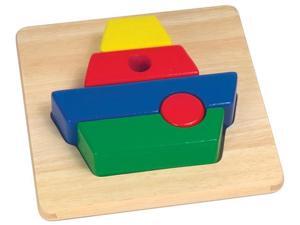Wooden Boat Puzzle w Primary Color Pieces Wooden Boat Puzzle w Primary Color Pieces