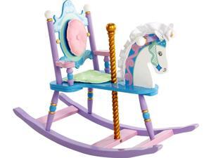 Colorful Kid's Carousel Rocking Horse w Silky Mane Colorful Kid's Carousel Rocking Horse w Silky Mane