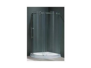 36 in. Frameless Round Clear Shower Enclosure w Door & White Base (Left Door) 36 in. Frameless Round Clear Shower Enclosure w Door & White Base (Left Door)