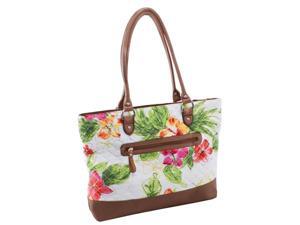 Quilted Fabric with Croco Faux Leather Tote in White Floral Quilted Fabric with Croco Faux Leather Tote in White Floral