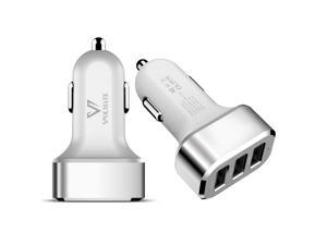 Volmate® 6.6A / 33W Portable Travel Charger Rapid 3 USB Ports Car Charger With Smart Sharing IC Apple MFI Certified (White+Silver) Volmate® 6.6A / 33W Portable Travel Charger Rapid 3 USB Ports Car Charger With Smart Sharing IC Apple MFI Certified (White+Silver)