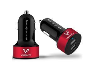 Volmate® Apple Certified - Lifetime Warranty - 4.8A / 24W Dual-Port USB Car Charger - Portable Travel Charger Rapid Car Charger Premium MFI Approved(Black+Red) Volmate® Apple Certified - Lifetime Warranty - 4.8A / 24W Dual-Port USB Car Charger - Portable Travel Charger Rapid Car Charger Premium MFI Approved(Black+Red)