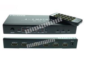 4x2 Matrix HDMI 1.4 Splitter & Switch 4 in 2 out 4K 3D EU Plug Remote Control HDCP Multi Screen Source 1080P Dolby LPCM 7.1 CH Metallic Case LED Female to Female HDMI Hub Extender Connector Switch OEM 4x2 Matrix HDMI 1.4 Splitter & Switch 4 in 2 out 4K 3D EU Plug Remote Control HDCP Multi Screen Source 1080P Dolby LPCM 7.1 CH Metallic Case LED Female to Female HDMI Hub Extender Connector Switch OEM