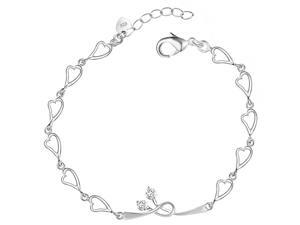 Plated White Gold Sterling Silver 925 Bracelet Women Heart CZ Crystal Bangle Fashion Girl Hand Chain Charms Jewelry Plated White Gold Sterling Silver 925 Bracelet Women Heart CZ Crystal Bangle Fashion Girl Hand Chain Charms Jewelry